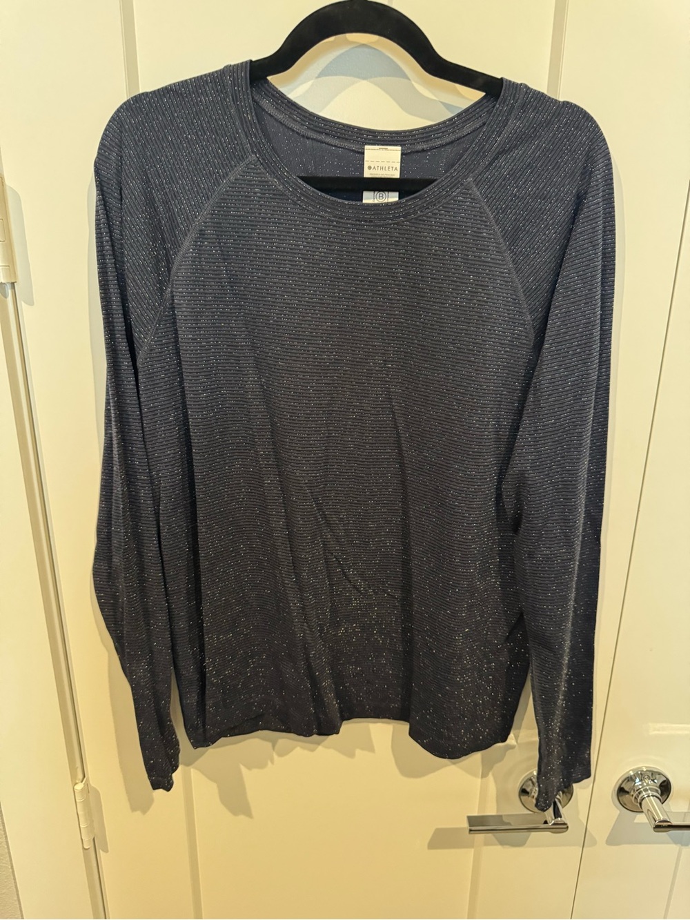 Athleta Navy Metallic Ribbed Long Sleeve Top